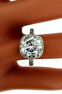 3.41ctDiamond & Platinum Halo Solitaire Ring 6.2g