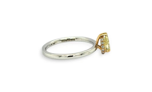 0.55ct Natural Yellow/White Diamond & 18ct White Gold Solitaire Ring (Hidden Halo) 2.9g