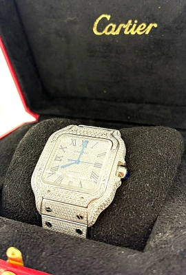 Santos De Cartier 38mm Stainless Steel -FULL DIAMOND - 2025 Box & Papers Model: WSSA-0018