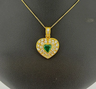 0.50ct Emerald & 1.00ct Diamond Heart Pendant 18ct Gold 6.8g