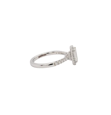 1.58ct Lab Grown Emerald Cut Diamond & Platinum Halo Solitaire Ring 5.7g