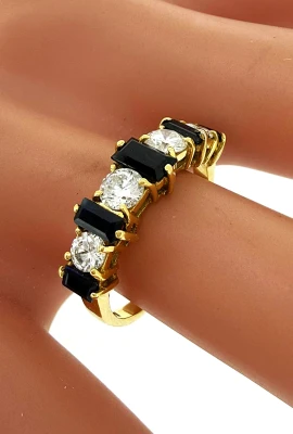 0.55ct Sapphire & 0.75ct Diamond Eternity/DressRing-18ct Gold 3.08g