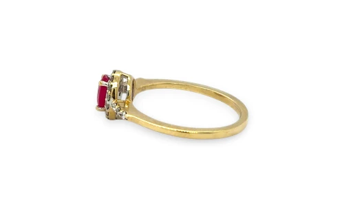 0.75ct Ruby & Diamond Halo Ring 9ct Gold 2.1g Size N