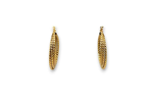 9ct Gold 28mm Triple layer Ribbed Hoop Earrings 1.9g