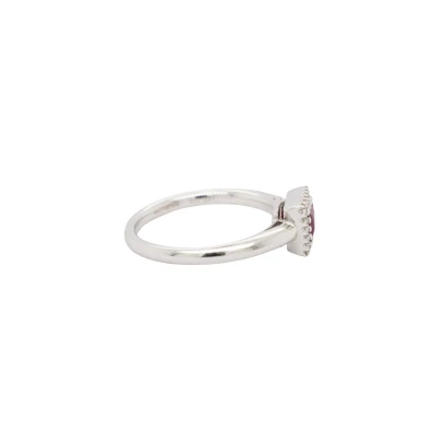 Ruby & Diamond 18ct White Gold Halo Solitaire Ring 4.0g