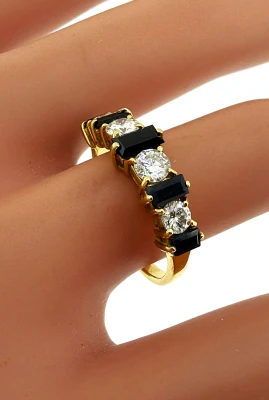 0.55ct Sapphire & 0.75ct Diamond Eternity/DressRing-18ct Gold 3.08g