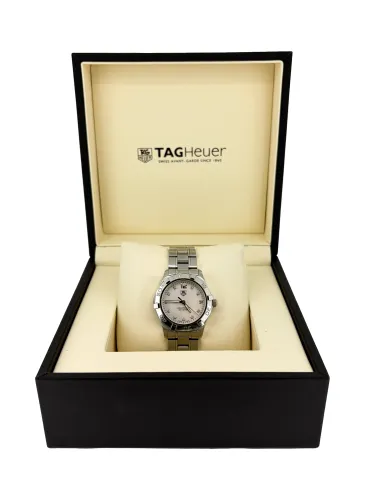 Ladies 32mm Tag Heuer Aquaracer - Mother of Pearl/Diamond Dial 2015 Box & Papers - Stainless Steel Model: WAF1312/BA0817