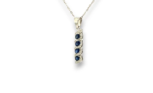 1.50ct Natural Sapphire & Diamond Pendant- 14ct White Gold 3.0g 16/18 Inch