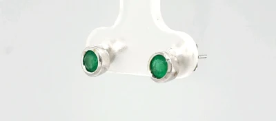 0.84ct Emerald & 9ct White Gold Stud Earrings 1.0g