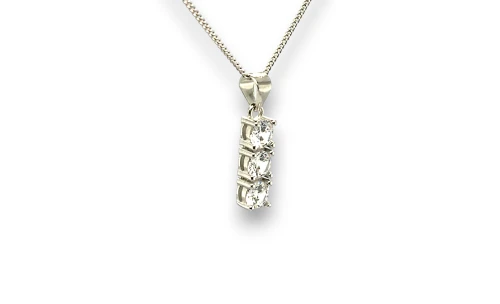 Solid Silver & Cubic Zirconia 3 Stone Drop Pendant 18Inch 2.80g