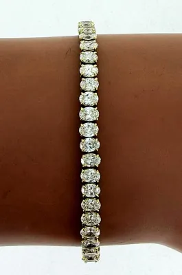 7.00ct Oval Lab Grown Diamond & 9ct Gold Tennis Bracelet 10.5g 7.5 Inch