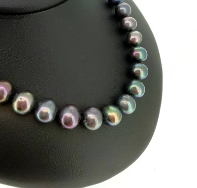 8.5mm Peacock Fresh Water Pearl & 18ct Gold Necklace 18.75inch 50.2g