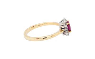 0.40ct Ruby & 0.16ct Diamond Halo Ring-18ct Gold 2.99g