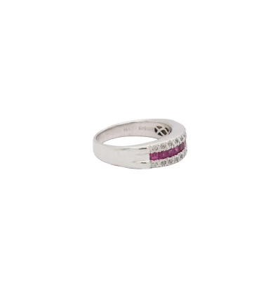 Ruby & Diamond 6.5mm 14ct White Gold Band 5.6g