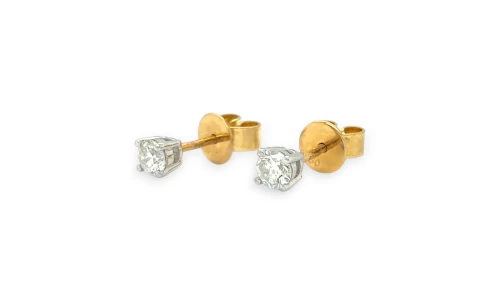 0.33ct Natural Diamond & 18ct Yellow/White Gold 3.4mm Stud Earrings 1.13g