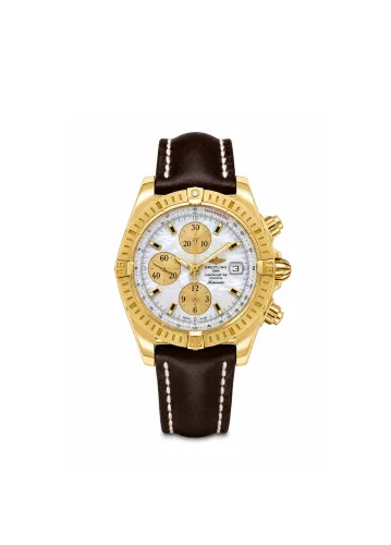 Breitling 44mm Chronomat Evolution Chronograph 18ct Gold/Leather (2015 Box & Papers ) Mother of Pearl Dial Model: K13356