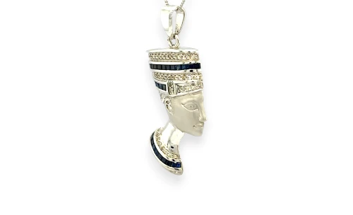 0.75ct Natural Sapphire/Diamond Egyptian Head Pendant 18ct White Gold (42.0 x 19.0 x 4.5mm) 9.2g