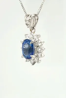 2.31ct Sapphire & 0.80ct Diamond Platinum Pendant 5.4g 16/18inch