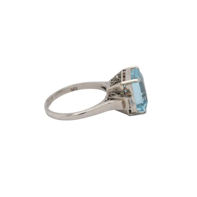 4.61ct Aquamarine & 0.16ct Diamond Platinum Dress Ring- 6.5g