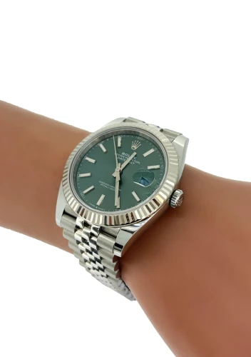 Rolex 41mm Datejust -Green Dial 18ct White Gold & Stainless Steel 2023 Box & Papers Model: 126334