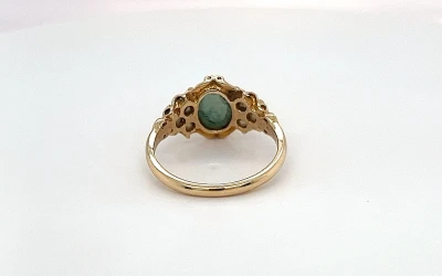 Jade & Seed Pearl Dress Ring -9ct Gold 2.8g