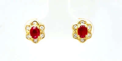 0.50ct Ruby & 0.12ct Diamond Stud Earrings - 18ct Gold 2.0g