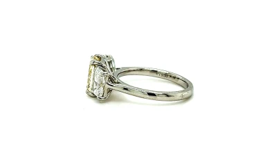 3.77ct Yellow & White Lab Grown Diamond Trilogy Platinum Ring 5.92g