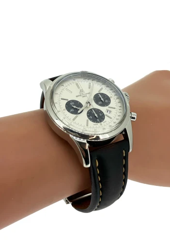 Breitling 43mm Transocean Chronograph- 2013 Box & Papers Stainless Steel & Calf Leather- Model: AB015212/G724