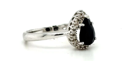 1.00ct Sapphire & 0.10ct Diamond Halo Ring- 9ct White Gold 2.57g