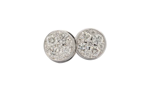 0.88ct Natural Diamond & 18ct White Gold 8.0mm Cluster Stud Earrings 3.0g