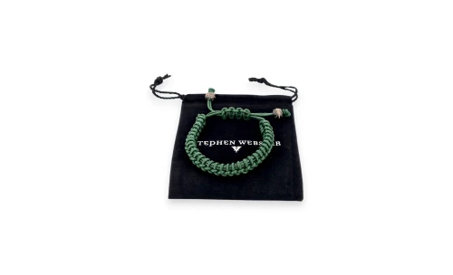 Stephen Webster - Silver & Black Rhodium Green Leather Bracelet - Upto 8Inch