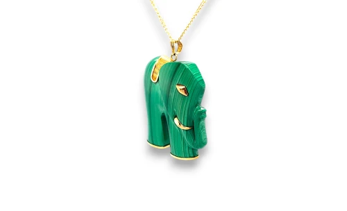 Natural Malachite Elephant & 14ct Gold Pendant ( 43.0 x 33.5 mm) 23.7g