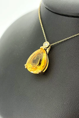 9.50ct Citrine & 0.08ct Diamond Pendant 9ct Gold 16/18Inch 5.43g