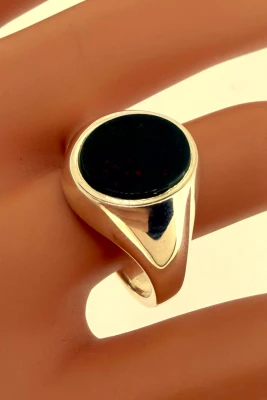 Sterling Silver & Blood Stone Signet Ring 6.7g