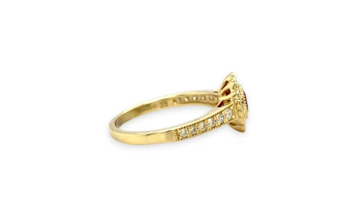 1.01ct Natural Ruby & Diamond Halo Ring- 9ct Gold 2.60g