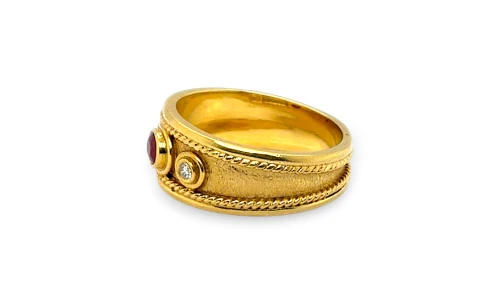 0.40ct Ruby & 0.15ct Diamond 10.00mm Dress Ring/Band -18ct Gold 11.85g