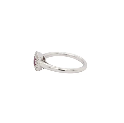 Ruby & Diamond 18ct White Gold Halo Solitaire Ring 4.0g