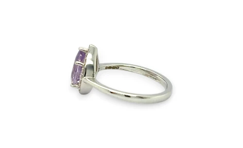1.00ct Amethyst & 0.10ct Diamond Halo Ring- 9ct White Gold 2.4g