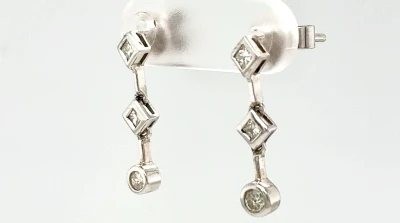 0.20ct Diamond & 18ct White Gold 18mm Drop Earrings 2.0g