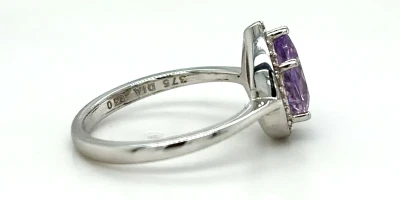 1.00ct Amethyst & 0.10ct Diamond Halo Ring- 9ct White Gold 2.4g