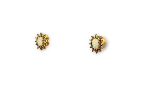 9ct Gold Opal & CZ Stud Earrings (10 x 8.0mm) 1.8g