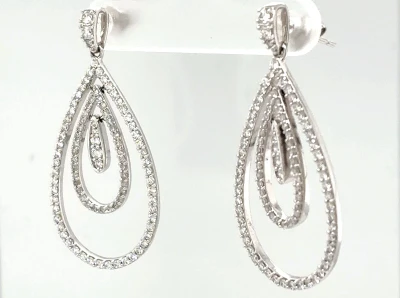 1.50ct Diamond & 9ct White Gold Drop Stud Earrings 7.8g ( 41.00mm x 18.00mm)