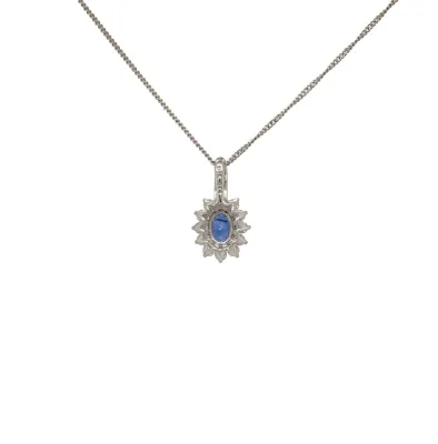 0.40ct Sapphire & 0.25ct Diamond Pendant- 18ct White Gold 18 Inch 2.44g