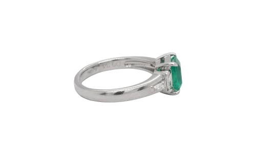 1.35ct Emerald & 0.34ct Diamond  Solitaire Ring- Platinum 5.8g