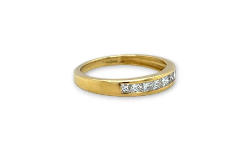 0.50ct Natural Princess Cut Diamond & 18ct Gold 3.5mm Wedding/Eternity Band 2.48g