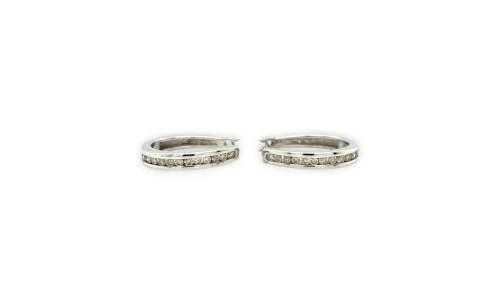 0.40ct Natural Diamond & 9ct Oval Huggies/Hoop Earrings (20.0 x 3.4mm) 4.3g
