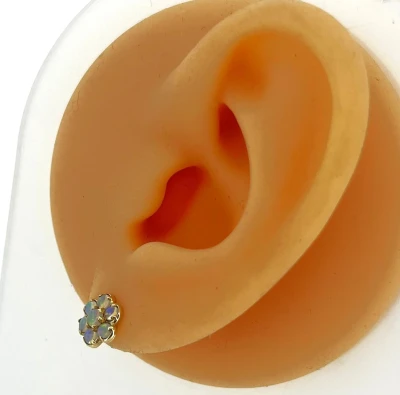 Opal & 9ct Gold Cluster Stud Earrings 1.4g