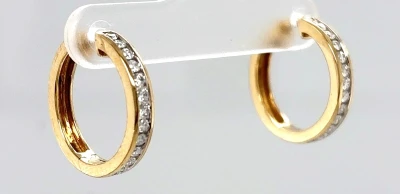 0.50ct Natural Diamond & 9ct Gold Hoop Earrings (19.00mm x 3.00mm) 4.0g