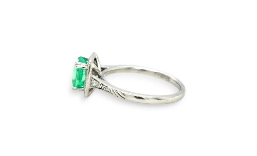 1.30ct Natural Emerald & Diamond Solitaire Ring- 18ct White Gold 3.59g
