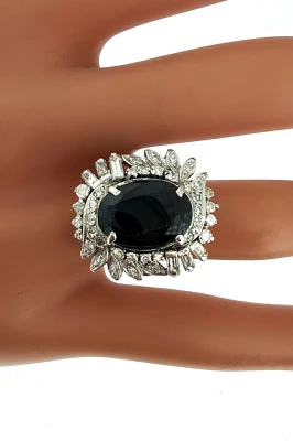 3.00ct Sapphire & 1.25ct Diamond Large Dress Ring-18ct White Gold 8.2g